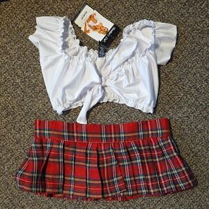 Dreamgirl White Crop Top and Red Plaid Skirt Set